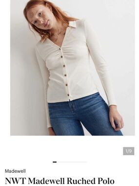 Madewell Ruched Polo Cardigan in Antique White